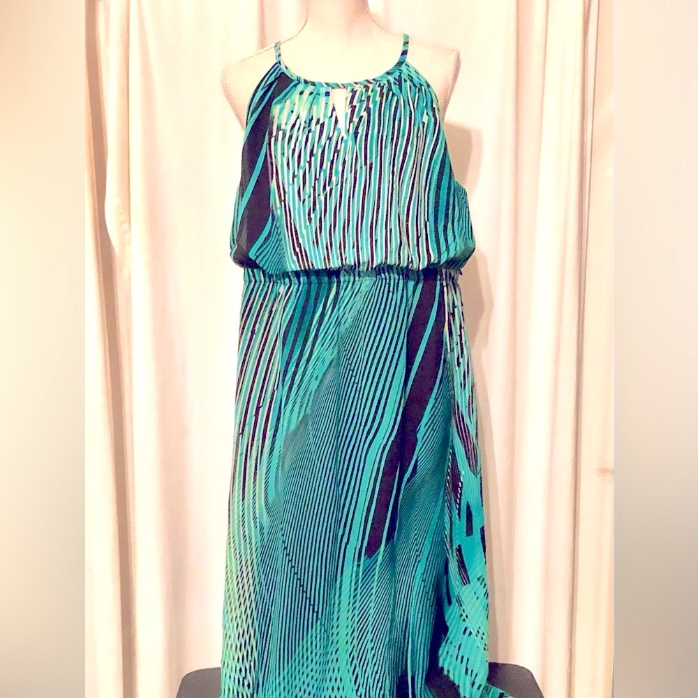 RMLL Women’s Maxi Long U Strap V-Chest opening Turquoise/Black Dress Size 15/16